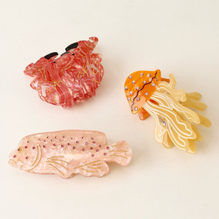 Série Simple Animaux Naturels Couleur Unie Dessin Animé Style Océanique Coquillages Acétate Cheveux Griffes 2