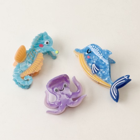 Griffes en acétate de poisson, style océanique, motif animaux mignons de la série Simple 2