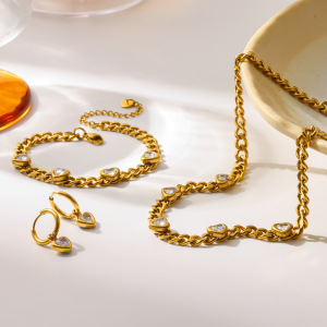 Ensembles De Bijoux Pour Femmes En Acier Inoxydable Doré Avec Strass En Forme De Cœur h5 Image2