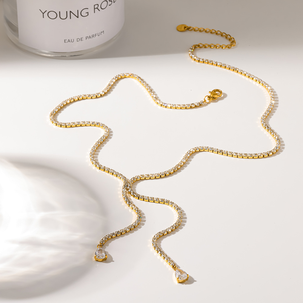 Colliers Pendentifs Luxueux Pour Femmes, En Acier Inoxydable Étanche, Couleur Or, Ornés De Zircon. h5Image4