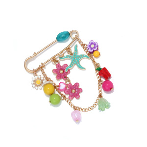 Broches En Alliage À Motif D'Étoiles De Mer Multicolores, Style Océan, Avec Pompons Et Fleurs De Vacances, Collection Romantique h5 Image3
