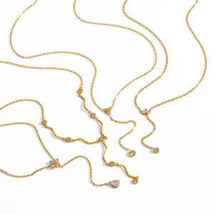 Colliers Pendentifs Pour Femmes En Acier Inoxydable Étanche, Couleur Or, En Forme De Y, Ornés De Strass h5 Image4