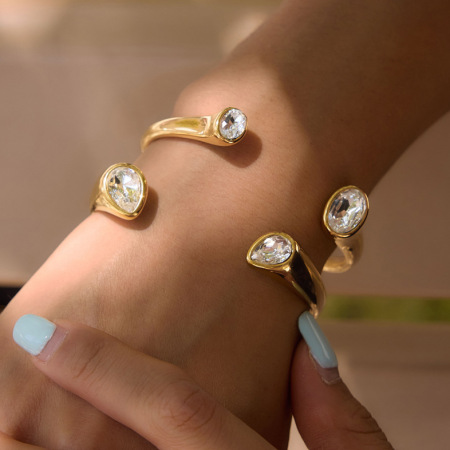 Bracelets manchettes pour femmes en acier inoxydable, étanches, couleur or, à lignes simples en forme de gouttelettes