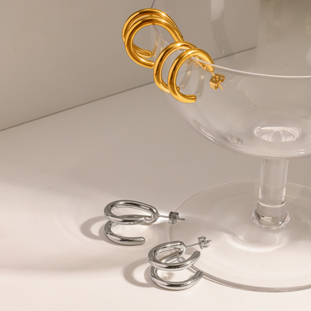 Boucles D'Oreilles Puces Décontractées Pour Femmes, En Acier Inoxydable Imperméable, Couleur Or Image3