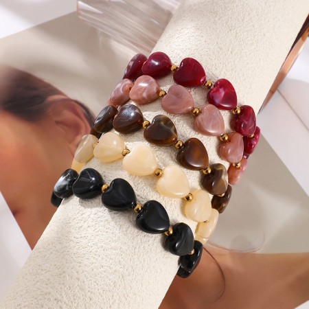 Bracelets de perles en résine en forme de cœur pour femmes 2
