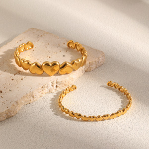 Bracelets Manchettes Pour Femmes En Acier Inoxydable, Étanches, Couleur Or, Avec Motif Cœur h5 Image4