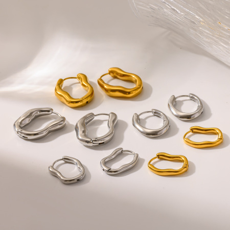 Boucles d'oreilles créoles pour femmes, en acier inoxydable, imperméables, de forme simple et irrégulière, couleur or