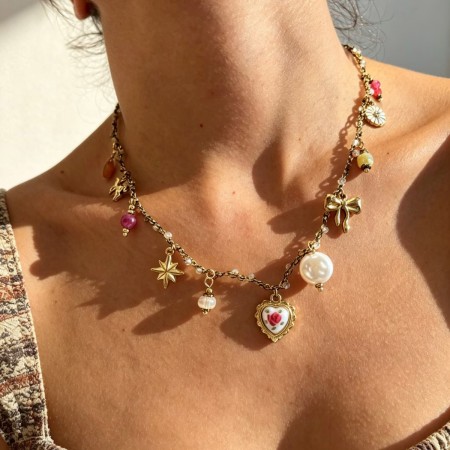 Colliers pendentifs pour femmes, collection romantique rétro, en forme de cœur tressé, couleur or et perle