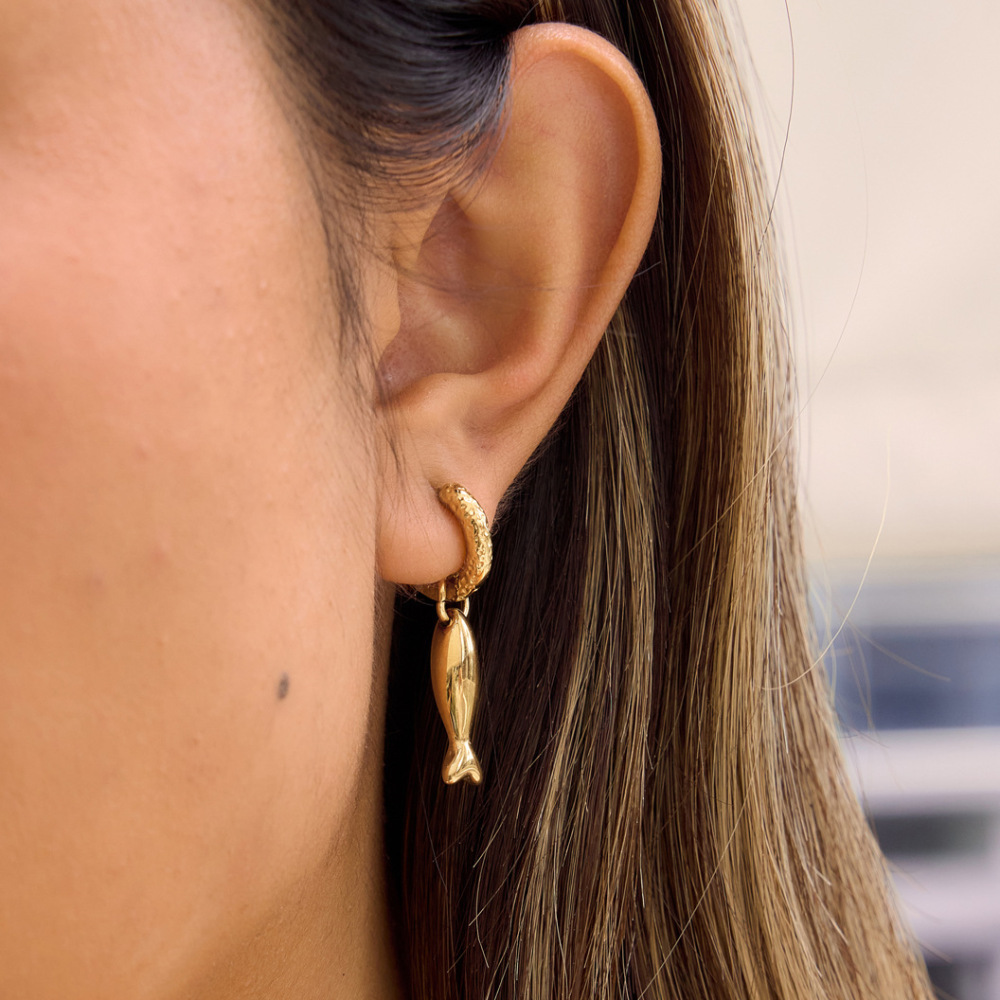 Boucles D'Oreilles Pendantes Pour Femmes, En Acier Inoxydable, Couleur Or, Motif Poisson Image4