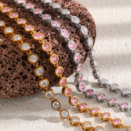 Bracelet chaîne pour femme en acier inoxydable doré, étanche et orné de zircon, orné d'un cercle luxueux.