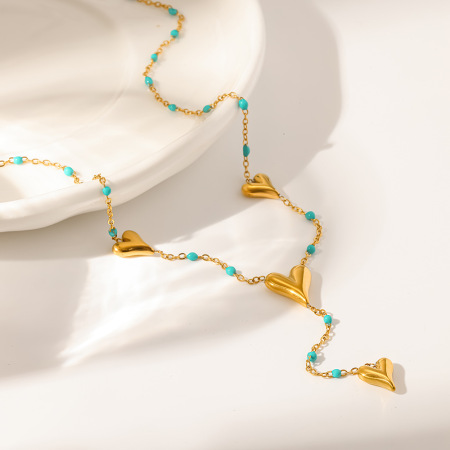 Colliers pendentifs pour femmes, collection romantique, en acier inoxydable, couleur or, motif cœur doux 2