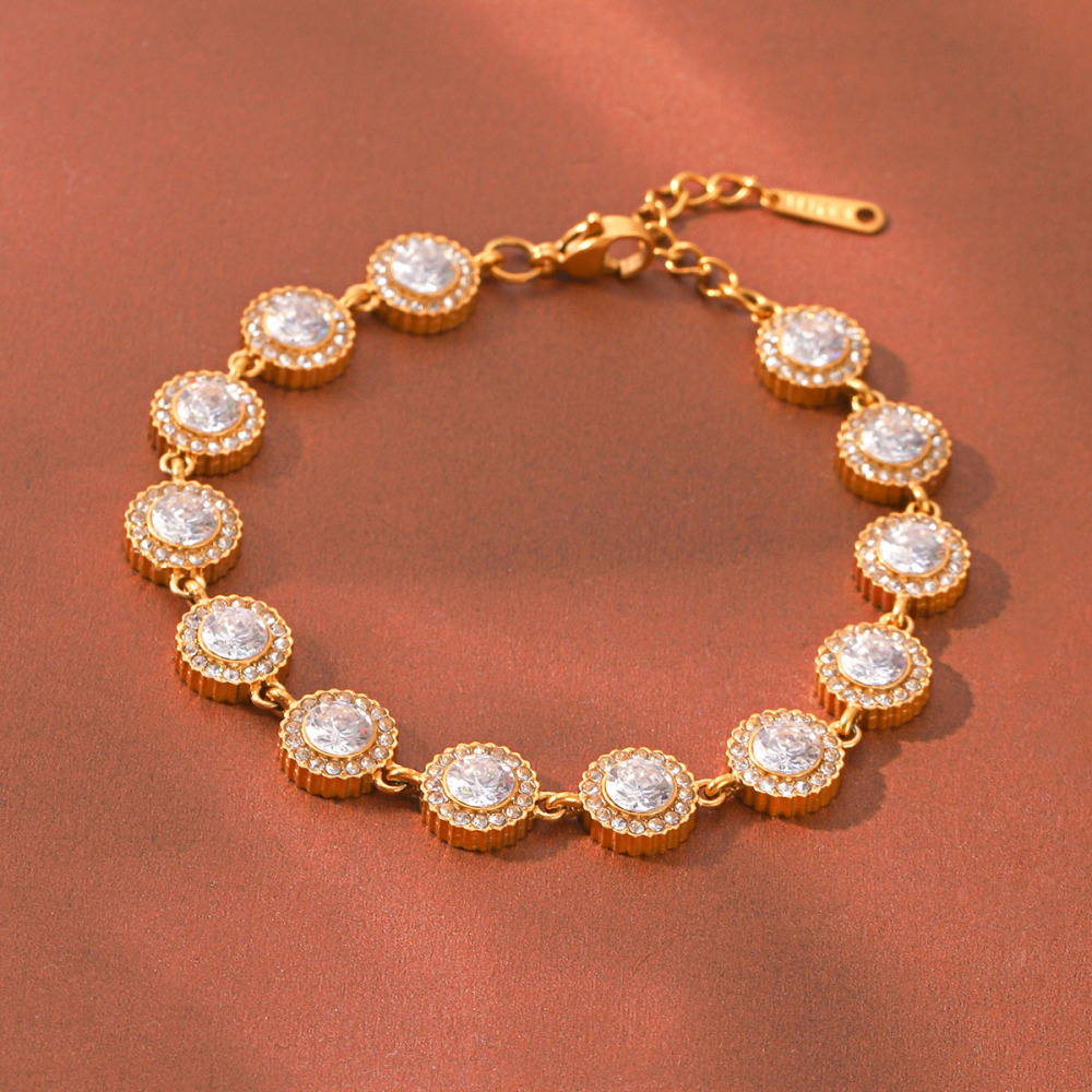 Bracelet Chaîne Pour Femme Simple Series Daily Chain En Acier Inoxydable Étanche Couleur Or Avec Zircon h5Image4