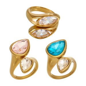 Bagues Pour Femmes En Acier Inoxydable Doré, Imperméables, Ornées De Zircon Et De Verre, Au Design Luxueux Et Épuré, Ornées D'Une Goutte D'Eau. h5 Image4