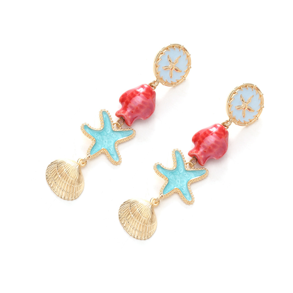 Boucles D'Oreilles Pendantes Pour Femme, Style Océanique, Motif Étoile De Mer, En Alliage, Collection Romantique h5Image2