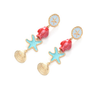 Boucles D'Oreilles Pendantes Pour Femme, Style Océanique, Motif Étoile De Mer, En Alliage, Collection Romantique h5 Image2