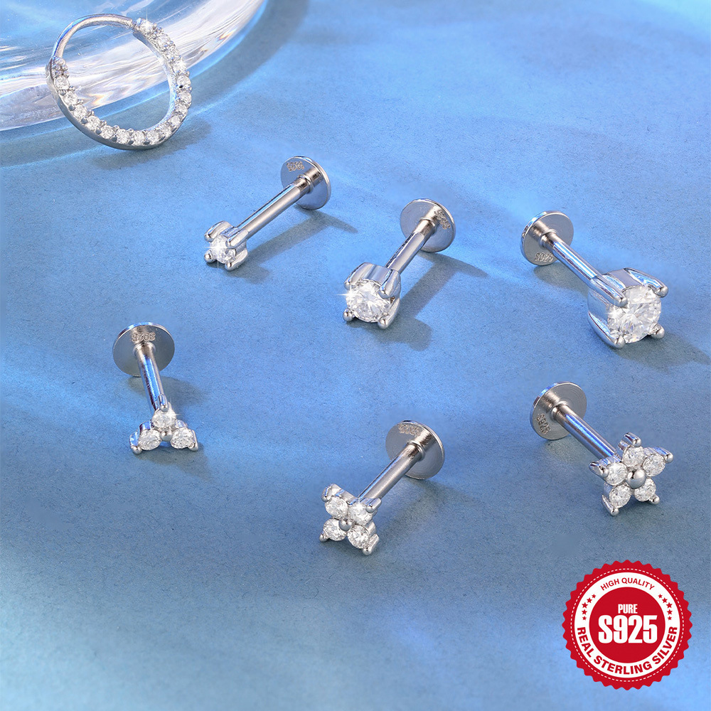 Boucles D'Oreilles En Moissanite S925 Plaqué Platine, Style Rétro, Couleur Unie, Pour Femmes, Collection Simple Series. h5Image3