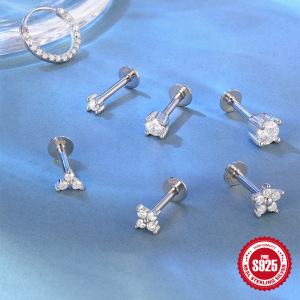 Boucles D'Oreilles En Moissanite S925 Plaqué Platine, Style Rétro, Couleur Unie, Pour Femmes, Collection Simple Series. h5 Image3