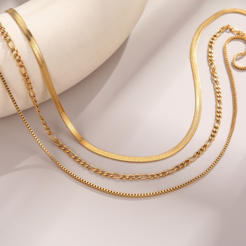 Colliers À Maillons Pour Femmes, Collection Simple Series Daily Chain, En Acier Inoxydable Étanche, Couleur Or Image3
