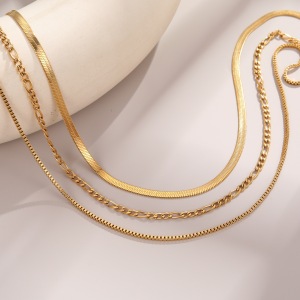 Colliers À Maillons Pour Femmes, Collection Simple Series Daily Chain, En Acier Inoxydable Étanche, Couleur Or h5 Image3