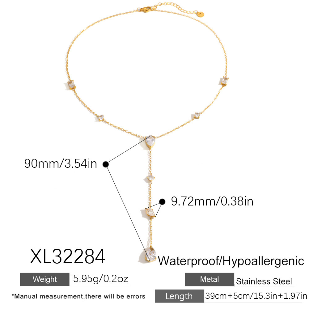 Colliers Pendentifs Pour Femmes, Série Luxueuse, Élégants, En Forme De Goutte, En Acier Inoxydable Étanche, Couleur Or, Avec Zircon.