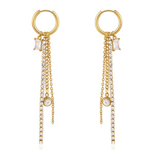 Boucles D'Oreilles Pendantes Pour Femme, Élégantes Et Simples, En Acier Inoxydable Imperméable, Couleur Or, Avec Pompon Et Zircon. h5 Image5