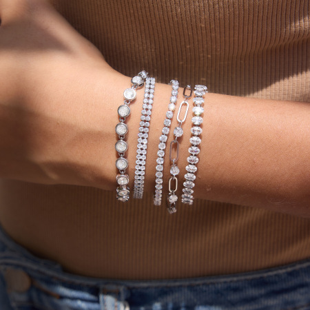 Bracelet à maillons simple en acier inoxydable imperméable avec zircon pour femme, collection Luxueuse