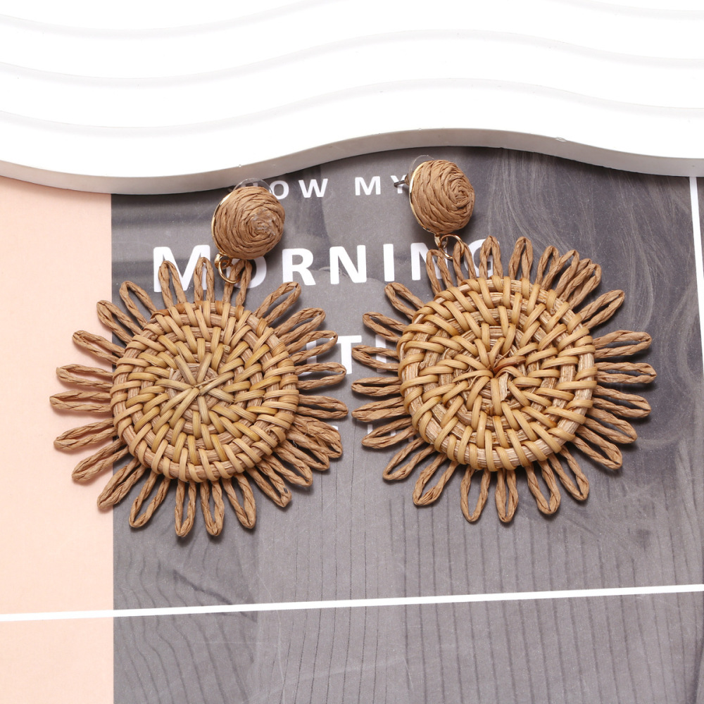 Boucles D'Oreilles Pendantes En Raphia Sweet Flower Pour Femme, Collection Romantique Image4