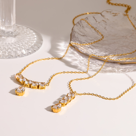 Colliers pendentifs élégants en forme de goutte, en acier inoxydable étanche, couleur or et zircon, pour femmes 2