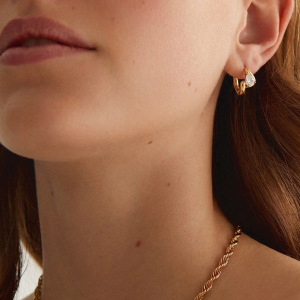 Boucles D'Oreilles Créoles Pour Femmes, Collection Luxueuse, Forme Irrégulière Décontractée, En Acier Inoxydable Étanche, Couleur Or h5 Image3
