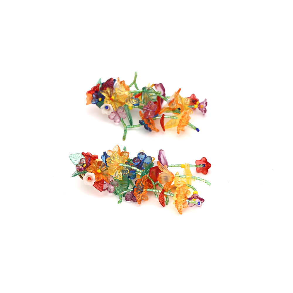 Boucles D'Oreilles Puces En Résine À Pompon Et Fleurs Douces, Collection Romantique Image4