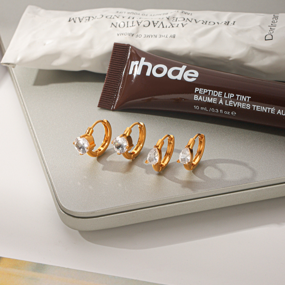 Boucles D'Oreilles Créoles Pour Femmes Simple Series Daily Droplet Circle En Acier Inoxydable Étanche Couleur Or Avec Zircon Image5
