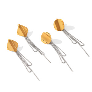 Boucles D'Oreilles Pendantes Pour Femme, Style Géométrique, Avec Pompon Rond, En Acier Inoxydable Étanche, Couleur Or. h5 Image6