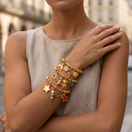 Bracelets à breloques simples pour femmes, en acier inoxydable, couleur or, avec motif floral, cœur, animal et étoile.