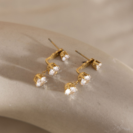 Boucles d'oreilles pendantes pour femme, simples et rondes, en acier inoxydable, étanches, couleur or, avec zircon. 2