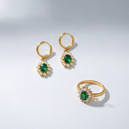 Ensembles de bijoux pour femmes luxueux et élégants, de forme elliptique irrégulière, en acier inoxydable étanche, couleur or et zircon. 2