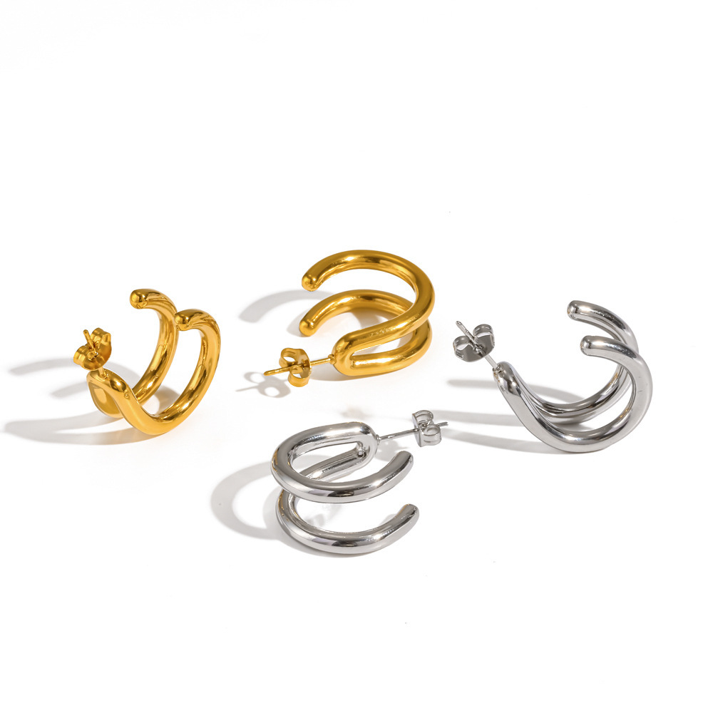 Boucles D'Oreilles Puces Décontractées Pour Femmes, En Acier Inoxydable Imperméable, Couleur Or Image4