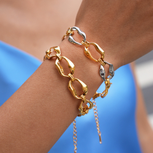 Bracelet Chaîne Femme Simple Series Daily, Forme Irrégulière, En Acier Inoxydable, Étanche, Couleur Or h5 Image6