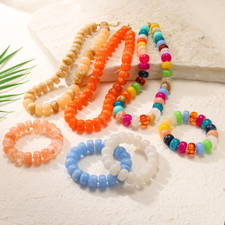 Ensembles de bijoux pour femmes en perles de vacances de la série ethnique, en acrylique doré 2