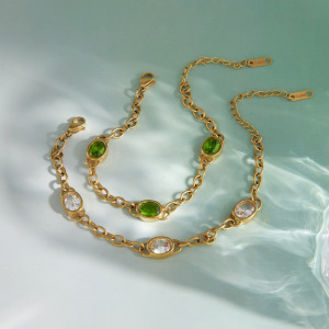 Bracelet Chaîne Femme Daily Chain En Acier Inoxydable Étanche Couleur Or Avec Zircon, Forme Ellipse h5 Image3
