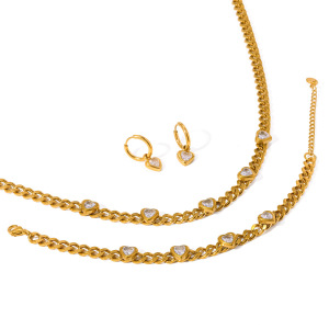 Ensembles De Bijoux Pour Femmes En Acier Inoxydable Doré Avec Strass En Forme De Cœur h5 Image4