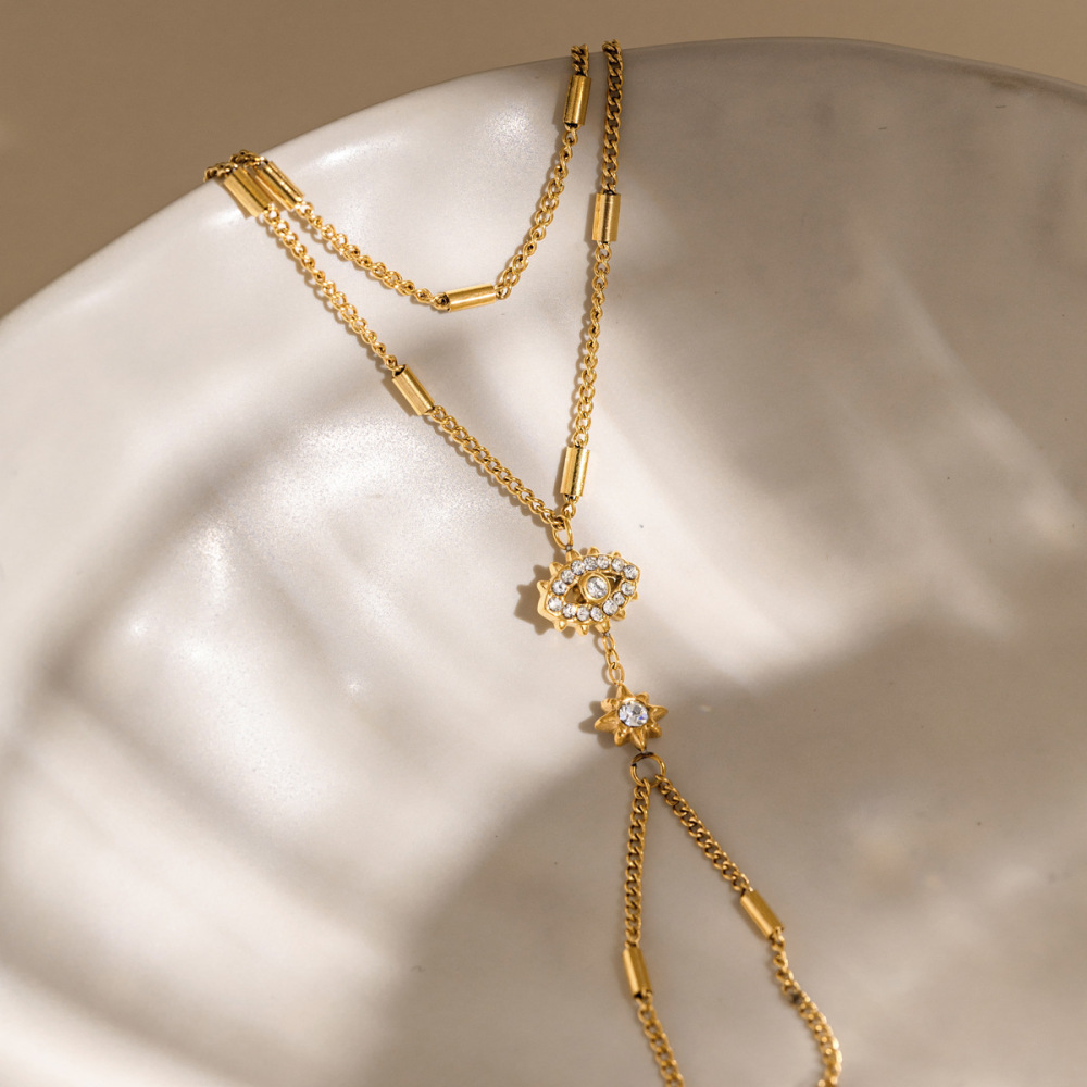 Chaîne De Main Pour Femme En Acier Inoxydable Doré, Ornée D'Un Œil De Diable, De Strass Et De Zircon. Image4