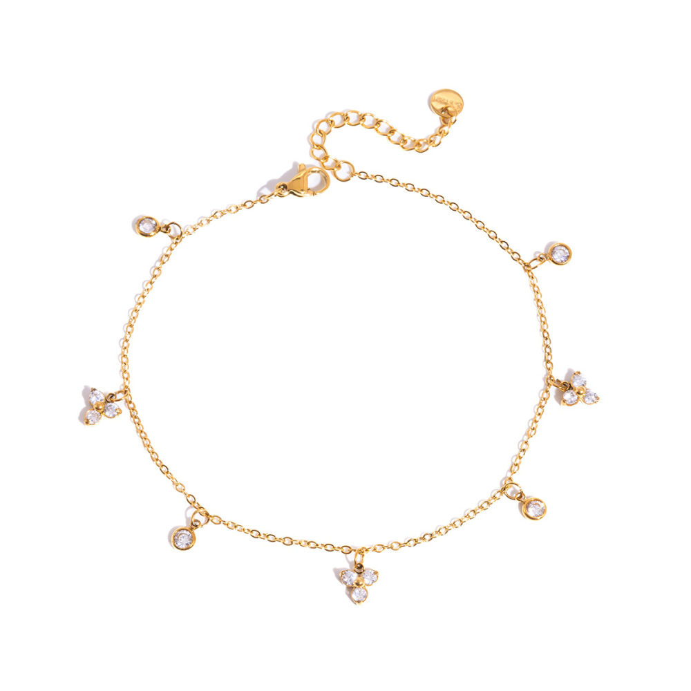 Bracelet De Cheville Simple En Acier Inoxydable Étanche Couleur Or Avec Zircon Image5