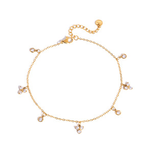 Bracelet De Cheville Simple En Acier Inoxydable Étanche Couleur Or Avec Zircon h5 Image5