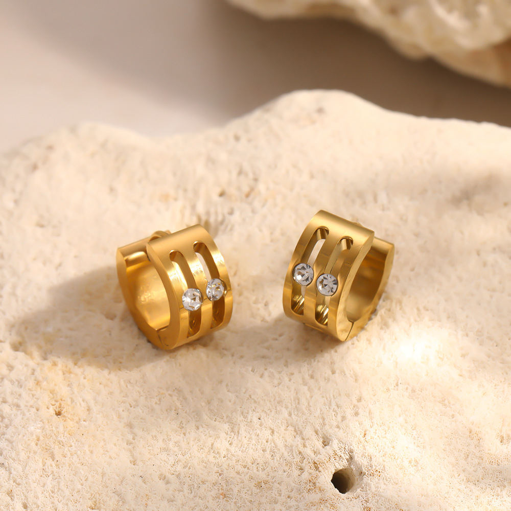 Boucles D'Oreilles Créoles Pour Femmes, Style Cercle Simple, En Acier Inoxydable Étanche, Couleur Or, Collection Luxuious Series Image3