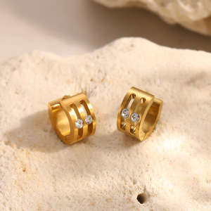 Boucles D'Oreilles Créoles Pour Femmes, Style Cercle Simple, En Acier Inoxydable Étanche, Couleur Or, Collection Luxuious Series h5 Image3