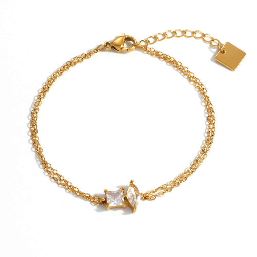 Bracelet Chaîne Patchwork Luxueux Et Élégant En Acier Inoxydable, Étanche, Couleur Or, Orné De Zircon. Image4
