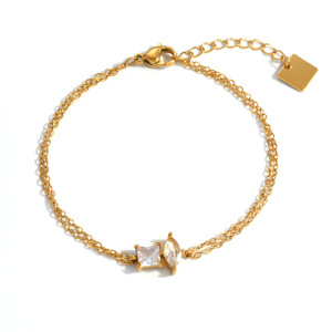 Bracelet Chaîne Patchwork Luxueux Et Élégant En Acier Inoxydable, Étanche, Couleur Or, Orné De Zircon. h5 Image4