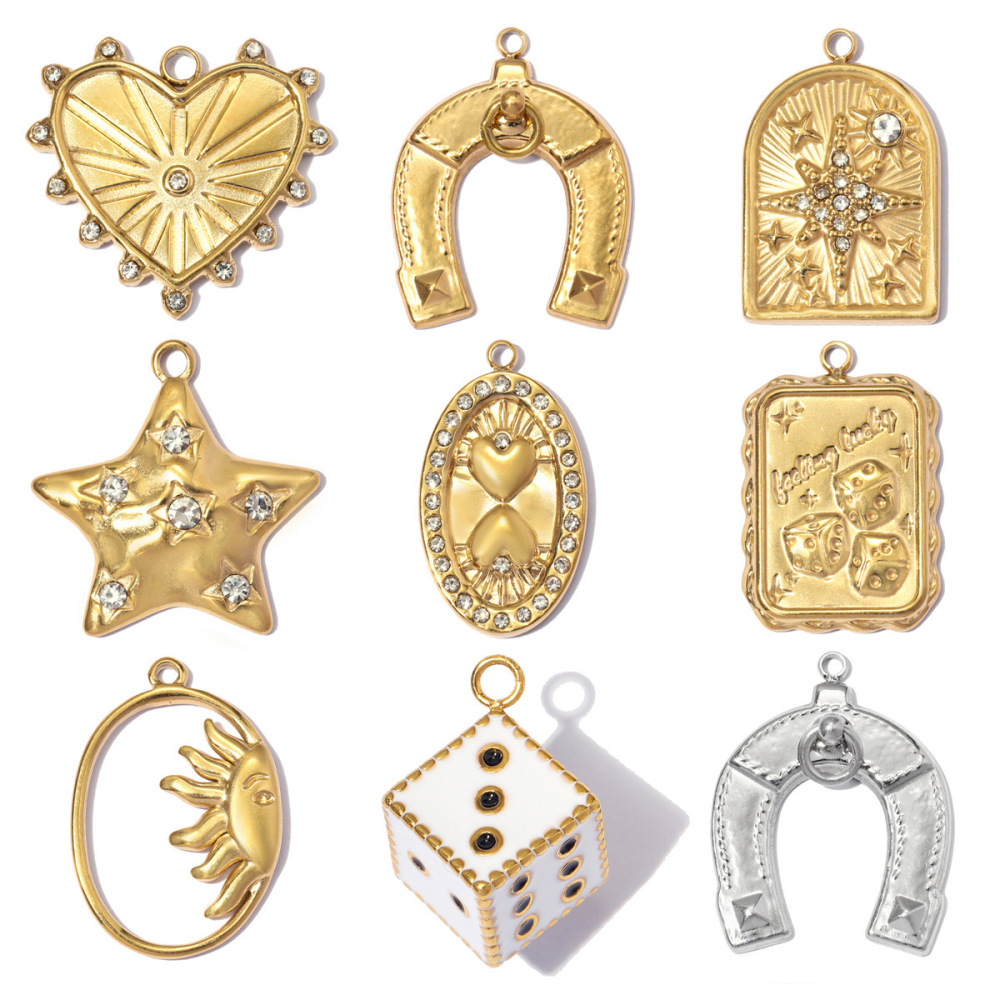Pendentifs Simples À Faire Soi-Même Pour Femmes, En Acier Inoxydable Étanche, Couleur Or, En Forme De Cœur, D'Étoile, De Rectangle Ou De Fer À Cheval Image4