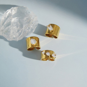 Bagues Pour Femmes En Acier Inoxydable Étanche Couleur Or Avec Zircon Et Motif Goutte Simple h5 Image3