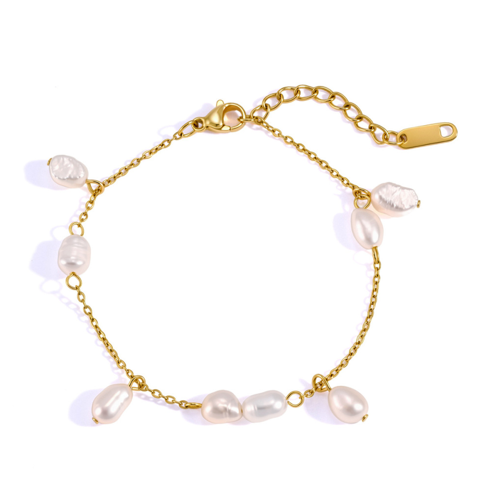 Bracelet Chaîne Élégant Et Imperméable En Acier Inoxydable Doré Avec Perle, Collection Simple Series Elegant Infinity Image5